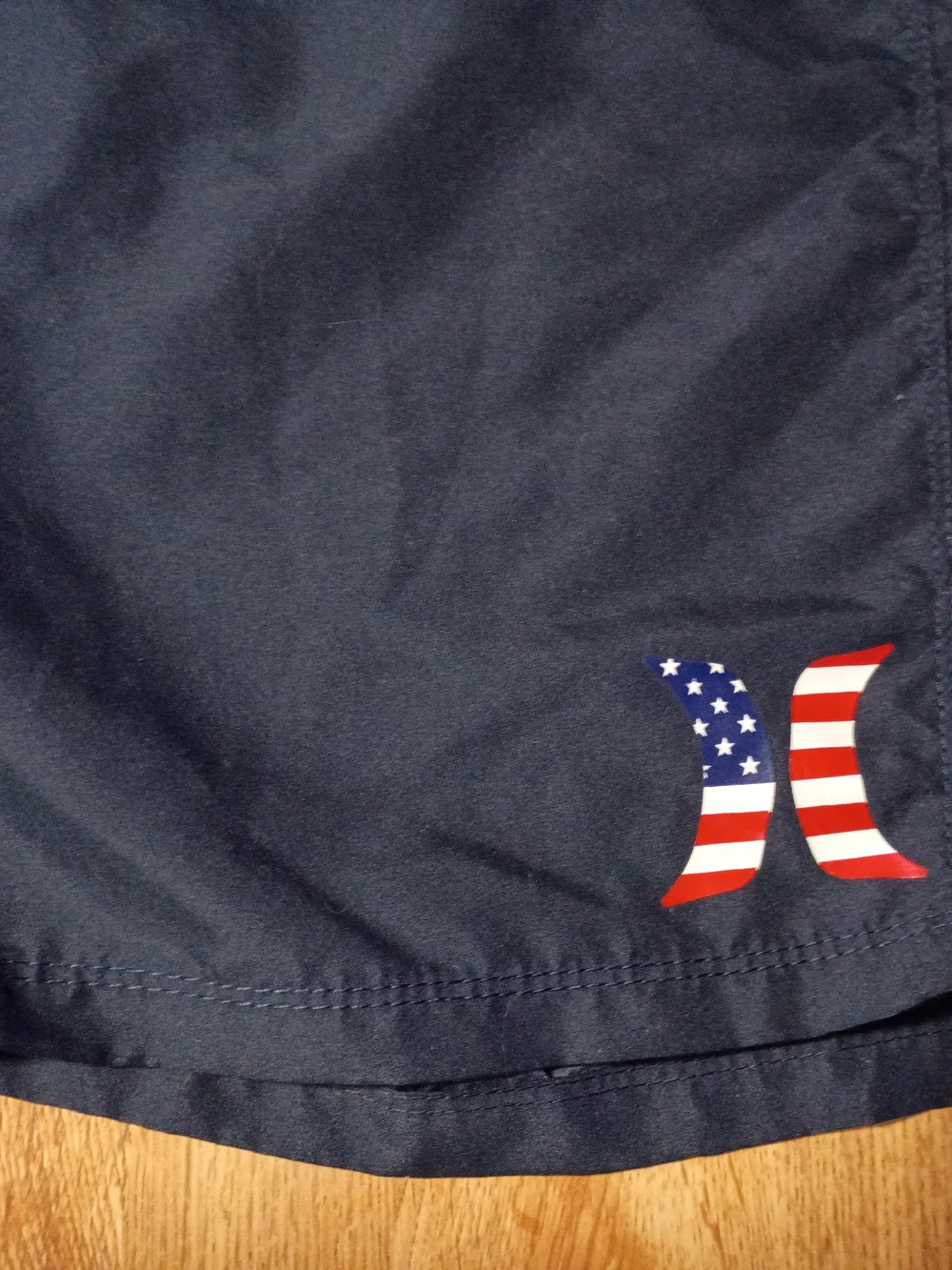 Hurley Name Brand Men's Navy Athletic Shorts with American Flag Accent